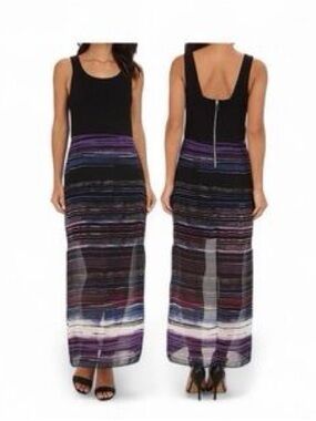 Vince Camuto S/P Sleeveless Black & Purple Striped Maxi Dress